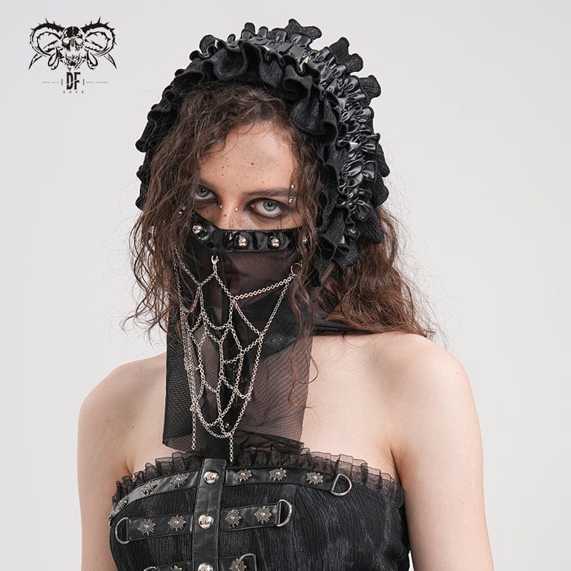 DEVIL FASHION Women's Gothic Chain Mesh Mental Beads Mask