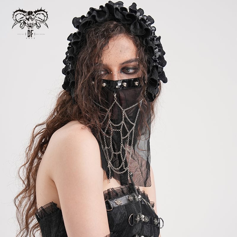 DEVIL FASHION Women's Gothic Chain Mesh Mental Beads Mask