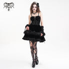 DEVIL FASHION Women's Gothic Chain Ruffled Lace Short Slip Dress