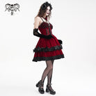 DEVIL FASHION Women's Gothic Chain Ruffled Lace Short Slip Dress Red