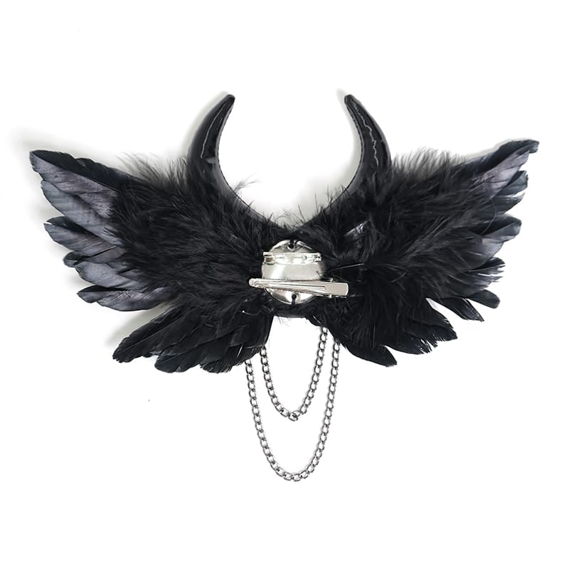 DEVIL FASHION Women's Gothic Chained Evil Eye Wing Hairpin Brooch