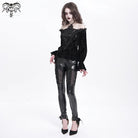 DEVIL FASHION Women's Gothic Chained Lace Splice Faux Leather Pants
