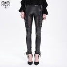 DEVIL FASHION Women's Gothic Chained Lace Splice Faux Leather Pants