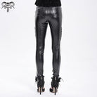 DEVIL FASHION Women's Gothic Chained Lace Splice Faux Leather Pants