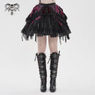 DEVIL FASHION Women's Gothic Chained Tassels Layered Short Skirt Black-Red