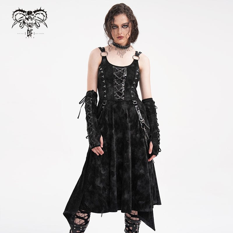 Women's Gothic Chains Rings Slip Dress with Gloves – Punk Design