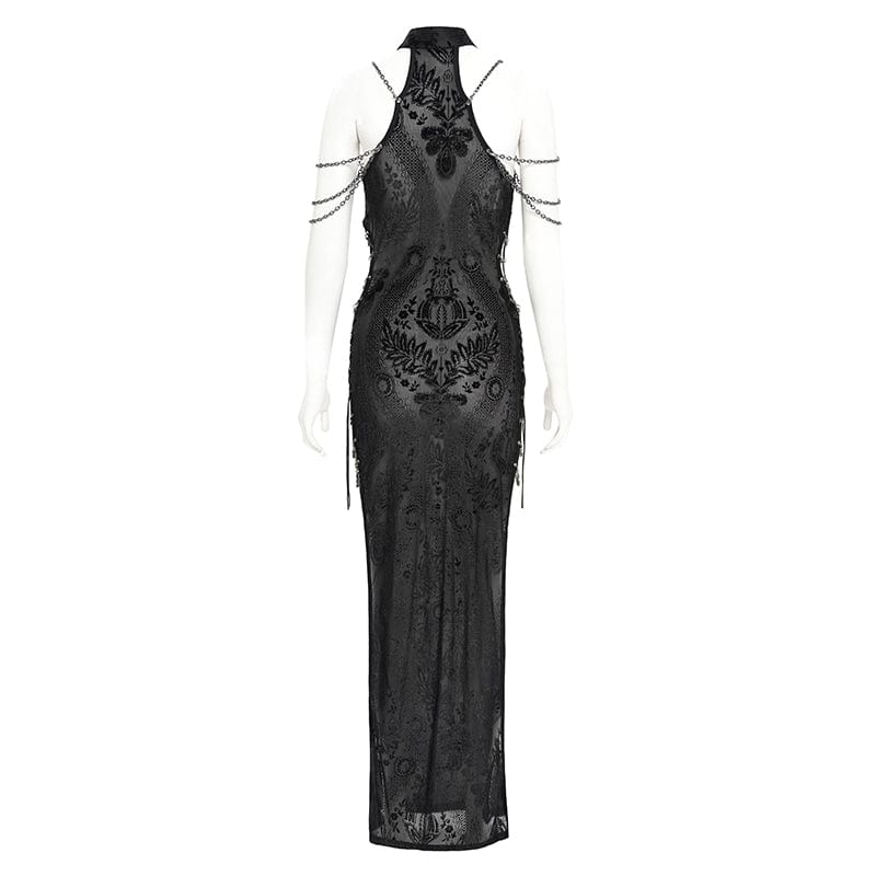 DEVIL FASHION Women's Gothic Cheongsam Collar Side Slit Halterneck Prom Dress