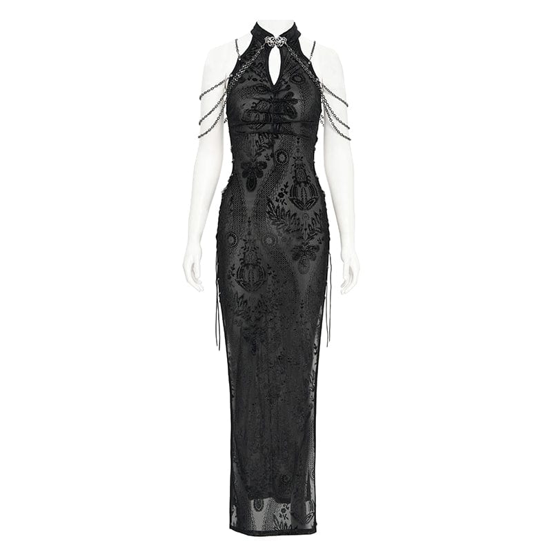 DEVIL FASHION Women's Gothic Cheongsam Collar Side Slit Halterneck Prom Dress