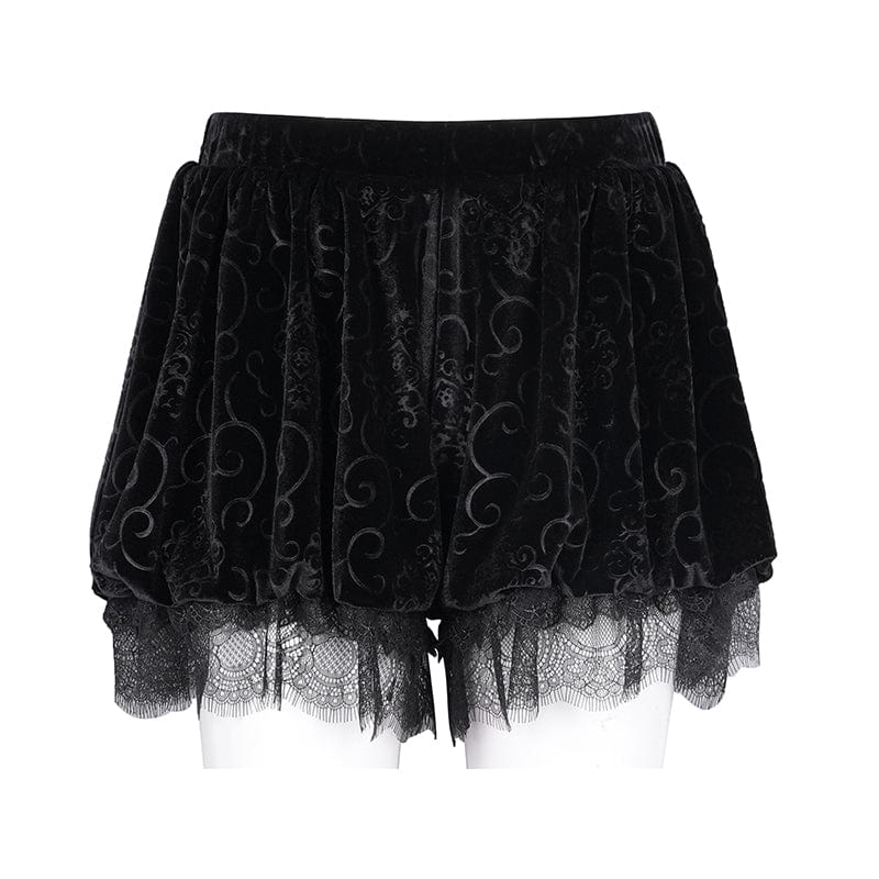 DEVIL FASHION Women's Gothic Cloud Velvet Mesh Shorts