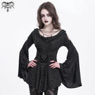 DEVIL FASHION Women's Gothic Cowl Neck Flared Sleeved Shirt