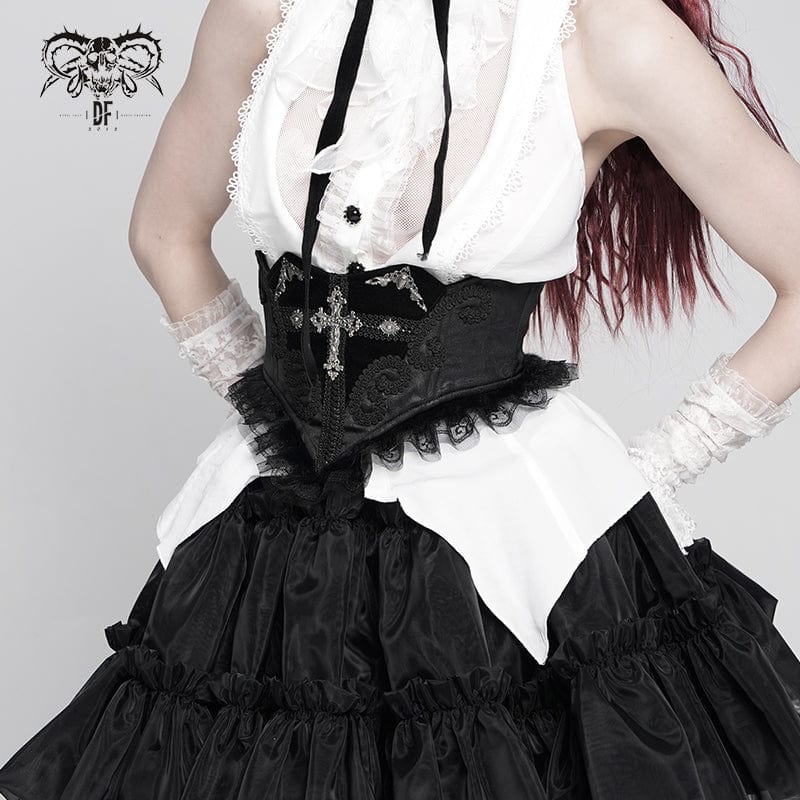 Women's Gothic Crochet Lace-up Cross&Eyes Underbust Corset – Punk