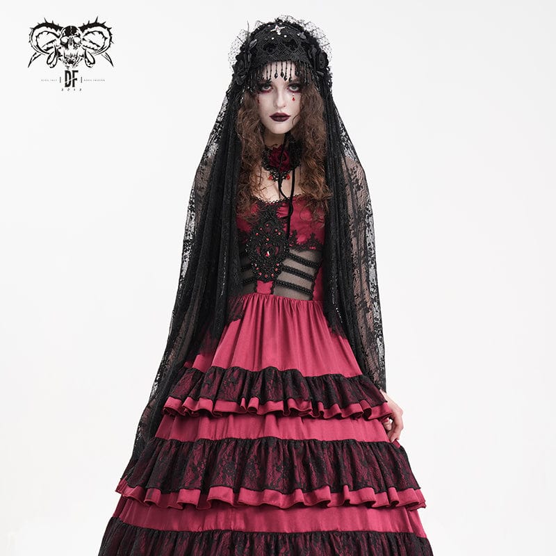 DEVIL FASHION Women's Gothic Crochet Tassels Lace Veil