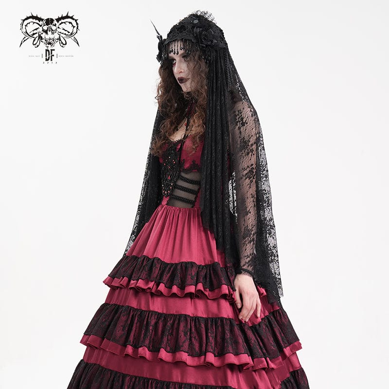 DEVIL FASHION Women's Gothic Crochet Tassels Lace Veil