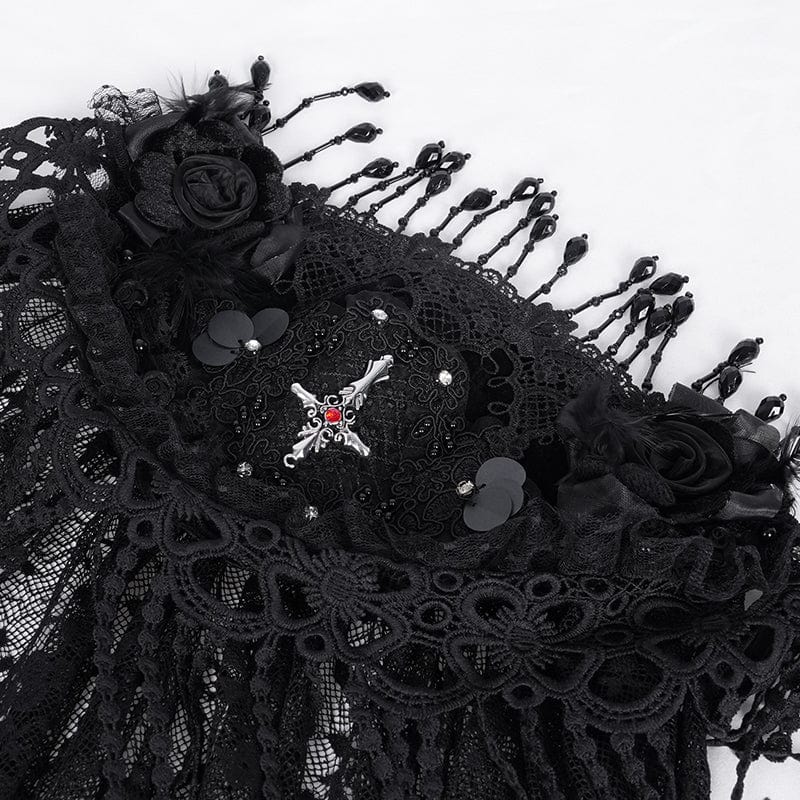 DEVIL FASHION Women's Gothic Crochet Tassels Lace Veil