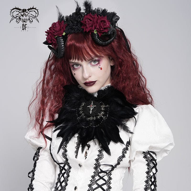 Women's Gothic Cross Floral Crochet Feather Hair Clip Brooch Badge