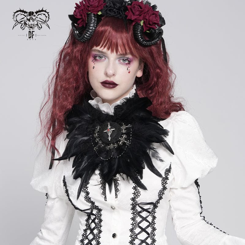 Women's Gothic Cross Floral Crochet Feather Hair Clip Brooch Badge