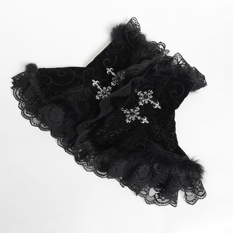 Women's Gothic Cross Lace-Trimmed Velvet Neckwear – Punk Design