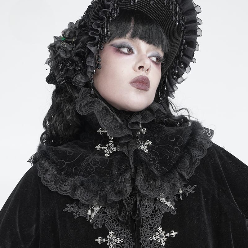sparkle lace velour ブラック Women's Gothic Cross Lace-Trimmed Velvet Neckwear – Punk Design