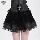 DEVIL FASHION Women's Gothic Cross Tassel Velvet Skirt Black