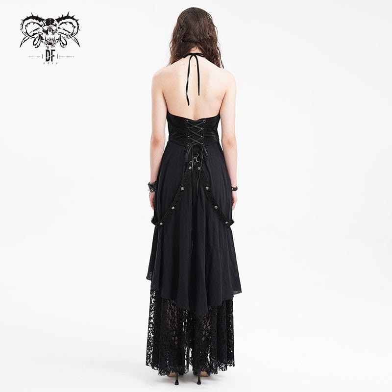 DEVIL FASHION Women's Gothic Cut-out Lace Strap Maxi Dress