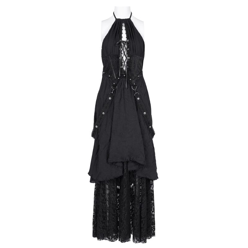 DEVIL FASHION Women's Gothic Cut-out Lace Strap Maxi Dress