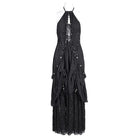 DEVIL FASHION Women's Gothic Cut-out Lace Strap Maxi Dress
