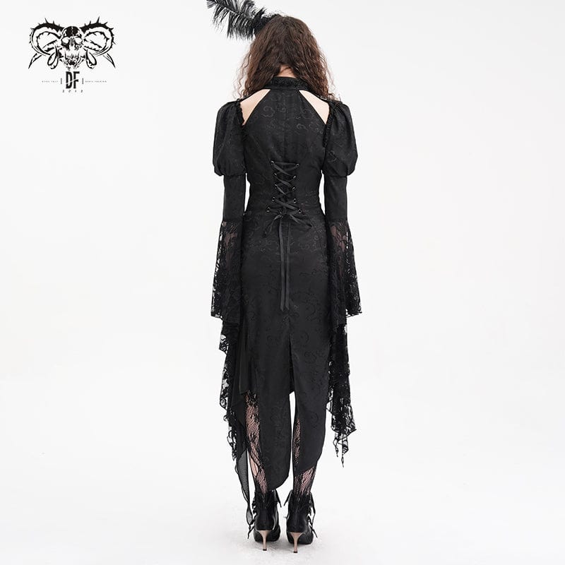 DEVIL FASHION Women's Gothic Cut-out Lace-up Lace Irregular Hem Dress