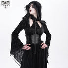 DEVIL FASHION Women's Gothic Cutout Flocking Velvet Coat with Hood Black