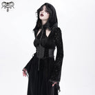 DEVIL FASHION Women's Gothic Cutout Flocking Velvet Coat with Hood Black