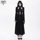 DEVIL FASHION Women's Gothic Cutout Flocking Velvet Coat with Hood Black