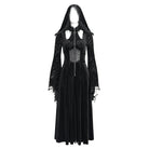DEVIL FASHION Women's Gothic Cutout Flocking Velvet Coat with Hood Black