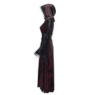 DEVIL FASHION Women's Gothic Cutout Flocking Velvet Coat with Hood Red