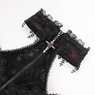 DEVIL FASHION Women's Gothic Cutout Flocking Velvet Coat with Hood Red