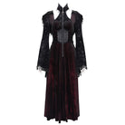 DEVIL FASHION Women's Gothic Cutout Flocking Velvet Coat with Hood Red