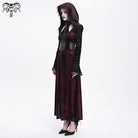 DEVIL FASHION Women's Gothic Cutout Flocking Velvet Coat with Hood Red