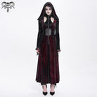 DEVIL FASHION Women's Gothic Cutout Flocking Velvet Coat with Hood Red