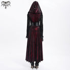 DEVIL FASHION Women's Gothic Cutout Flocking Velvet Coat with Hood Red