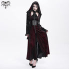 DEVIL FASHION Women's Gothic Cutout Flocking Velvet Coat with Hood Red