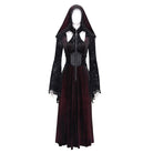 DEVIL FASHION Women's Gothic Cutout Flocking Velvet Coat with Hood Red