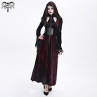 DEVIL FASHION Women's Gothic Cutout Flocking Velvet Coat with Hood Red
