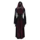 DEVIL FASHION Women's Gothic Cutout Flocking Velvet Coat with Hood Red
