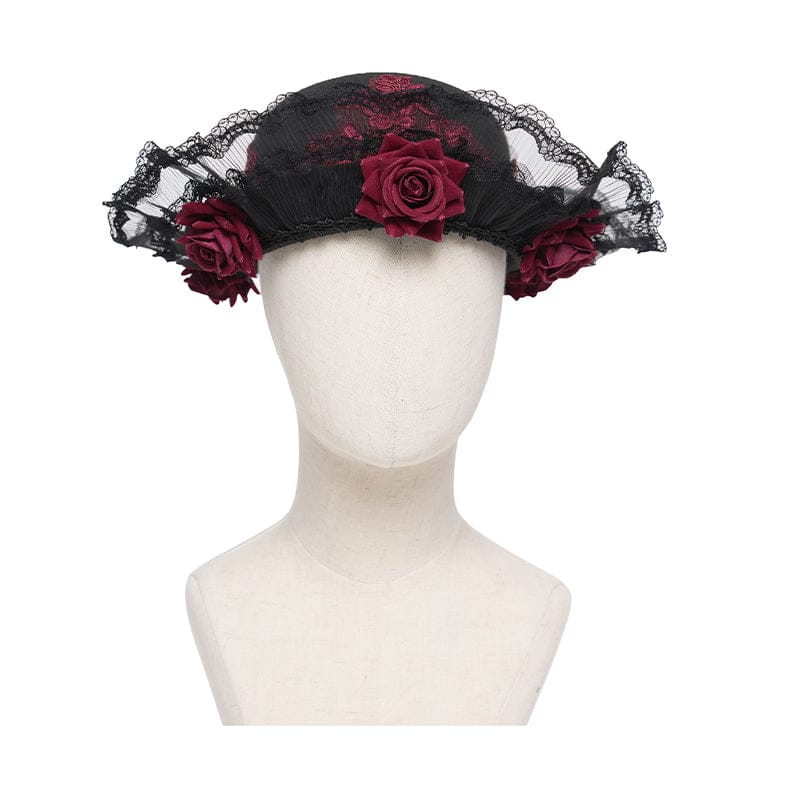 DEVIL FASHION Women's Gothic Decal Lace Rose Hat