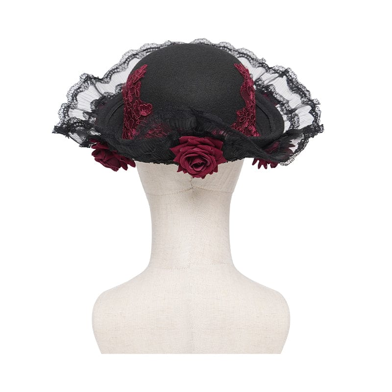 DEVIL FASHION Women's Gothic Decal Lace Rose Hat