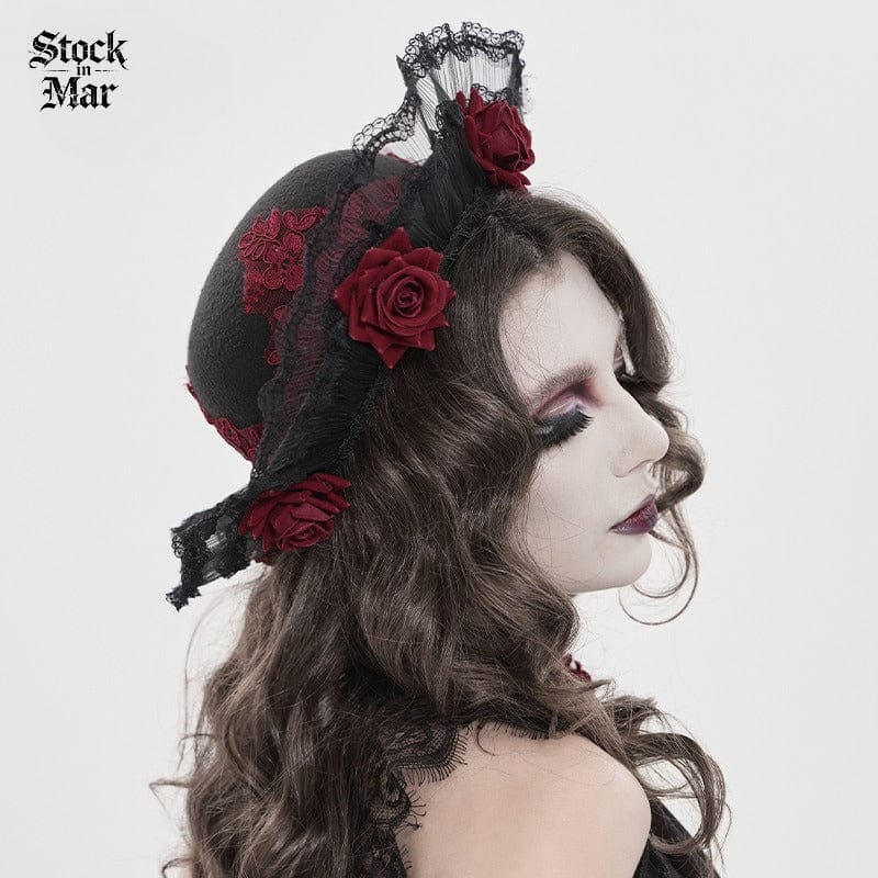 DEVIL FASHION Women's Gothic Decal Lace Rose Hat