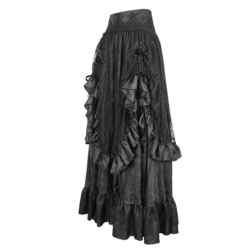 DEVIL FASHION Women's Gothic Drawstring Ruffled Lace Skirt