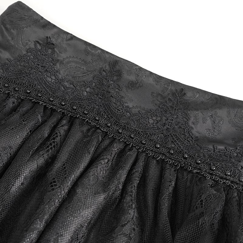 DEVIL FASHION Women's Gothic Drawstring Ruffled Lace Skirt