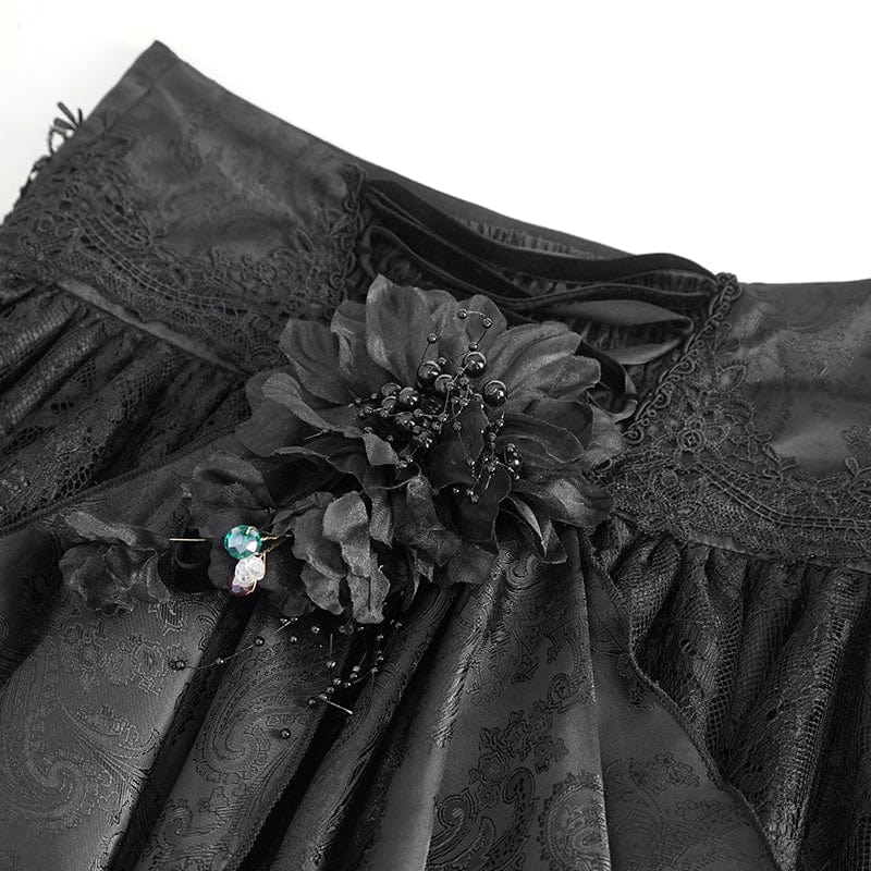 DEVIL FASHION Women's Gothic Drawstring Ruffled Lace Skirt