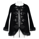 DEVIL FASHION Women's Gothic Embroidered Faux Fur Trim Velvet Cloak with Neckwear