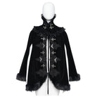 DEVIL FASHION Women's Gothic Embroidered Faux Fur Trim Velvet Cloak with Neckwear