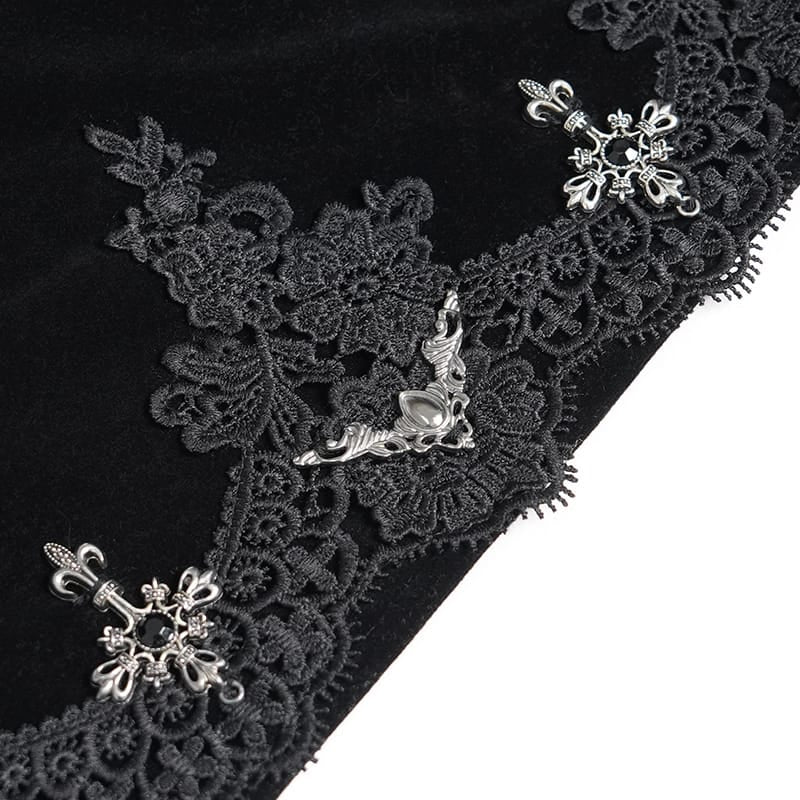 DEVIL FASHION Women's Gothic Embroidered Faux Fur Trim Velvet Cloak with Neckwear